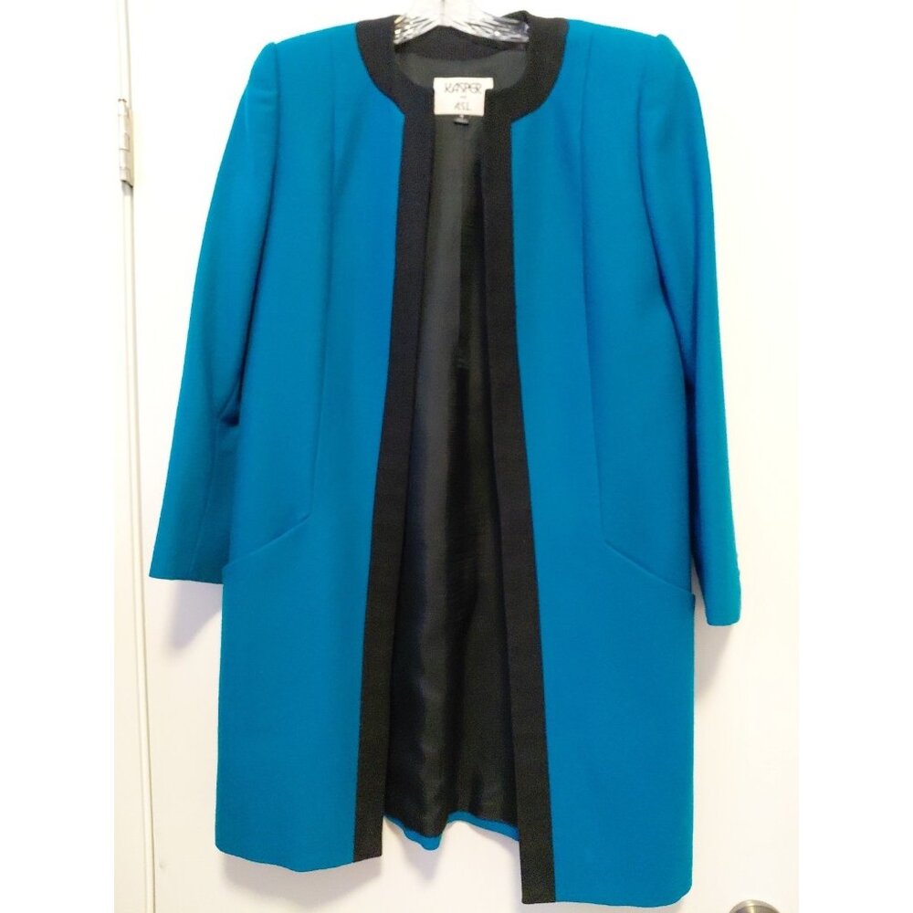 Kasper for ASL Vintage Long Wool Coat Blazer Turquoise Black Size 4